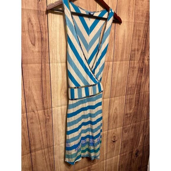 Free People size 12 Blue White Striped Racerback V-Neck wrap Dress Boho camo - Picture 6 of 11
